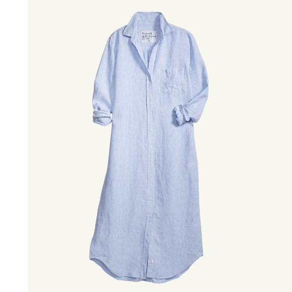 Frank & Eileen Rory Maxi Shirtdress Italian Lived In Linen Blue Striped Size XS - Picture 3 of 15